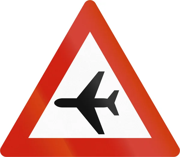 Znak ostrzegawczy norweski road - nisko latające samoloty — Zdjęcie stockowe
