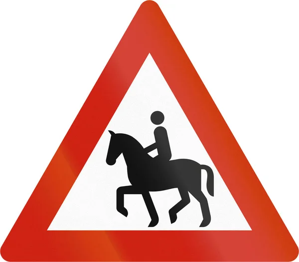 Norwegisches Verkehrswarnschild - Reiterüberquerung — Stockfoto