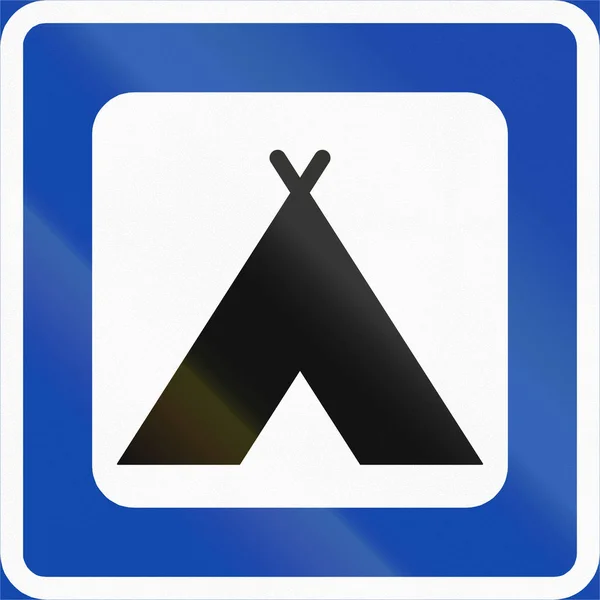 Norweski serwis road sign - Camping miejsce — Zdjęcie stockowe