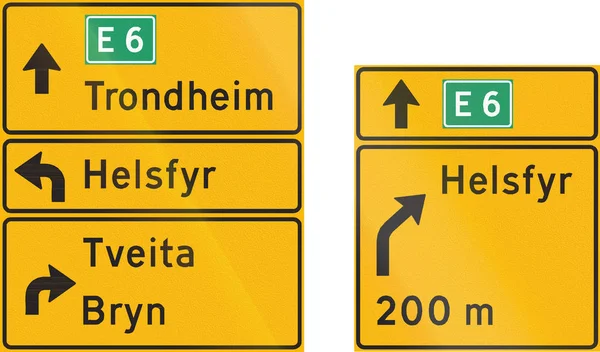Composite of Norwegian highway direction signs with destinations — Stock Photo, Image