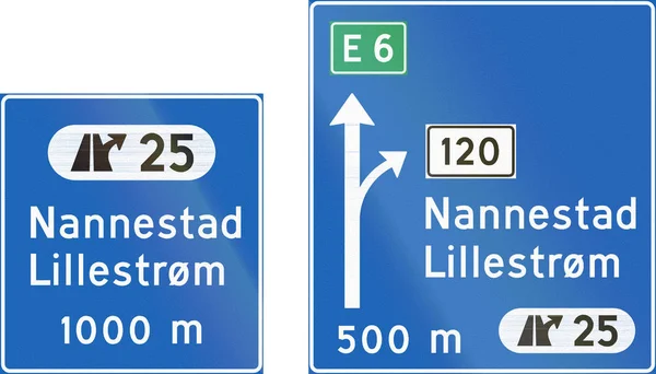 Sammensat af norske motorvejsskilte med destinationer - Stock-foto