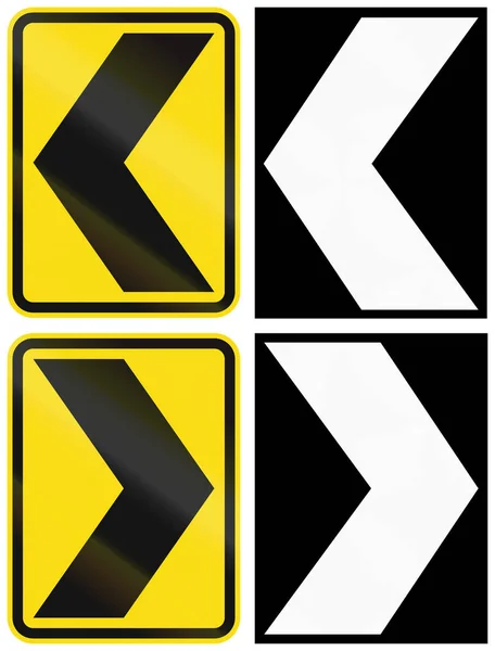 A collection of New Zealand road signs: Chevron — Stock Photo, Image