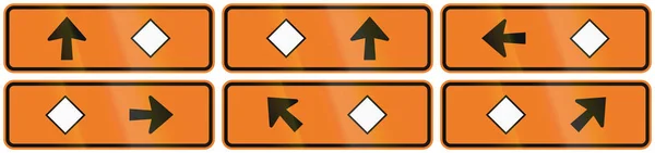 ニュージーランド道路標識のコレクション: ダイヤモンドのシンボルと方向を迂回 — ストック写真