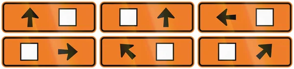 Una colección de señales de tráfico de Nueva Zelanda: direcciones de desvío con símbolo cuadrado —  Fotos de Stock