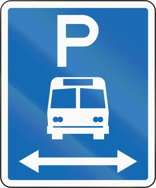 Nuova Zelanda cartello stradale: Zona di parcheggio per autobus senza limiti di tempo, su entrambi i lati di questo sig — Foto Stock