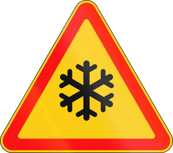Belarus yol uyarı işareti - kar veya Don — Stok fotoğraf