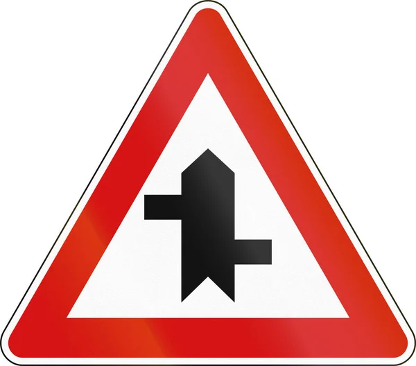 Road sign used in Malta - Offset intersection with priority — Stock Photo, Image