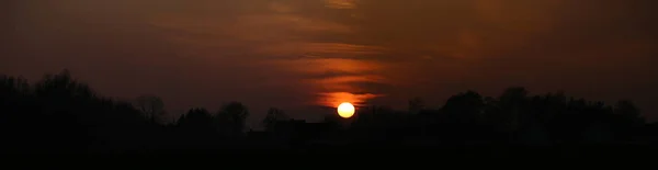 Panoramic high contrast image of sunset near Greifswald, Germany — Stock Photo, Image