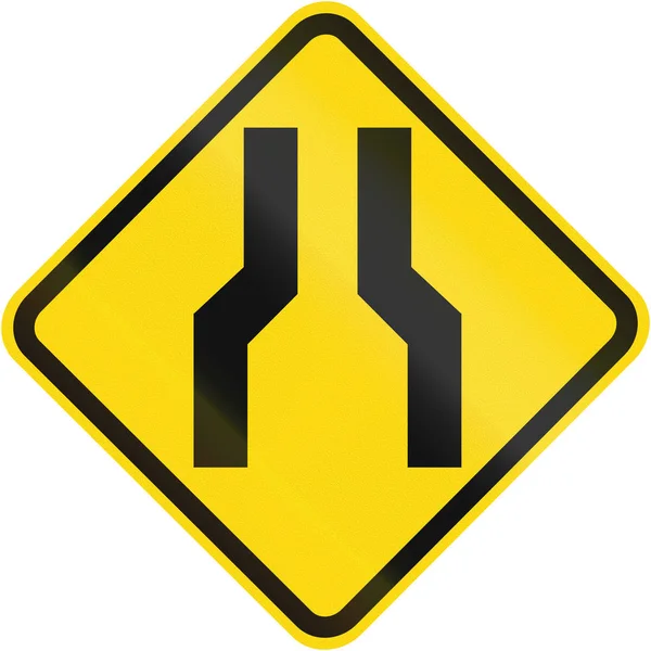 One Lane Road Ahead warning used in Brazil — стоковое фото