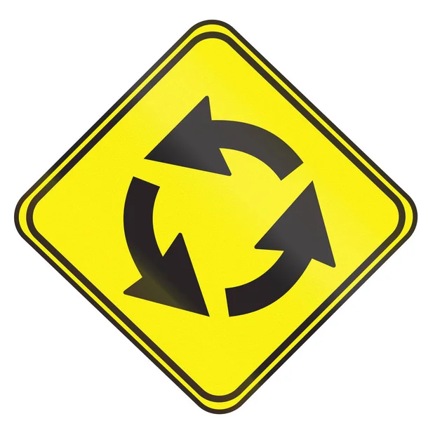 Road sign used in Uruguay - Traffic Circle Ahead — Stock Photo, Image