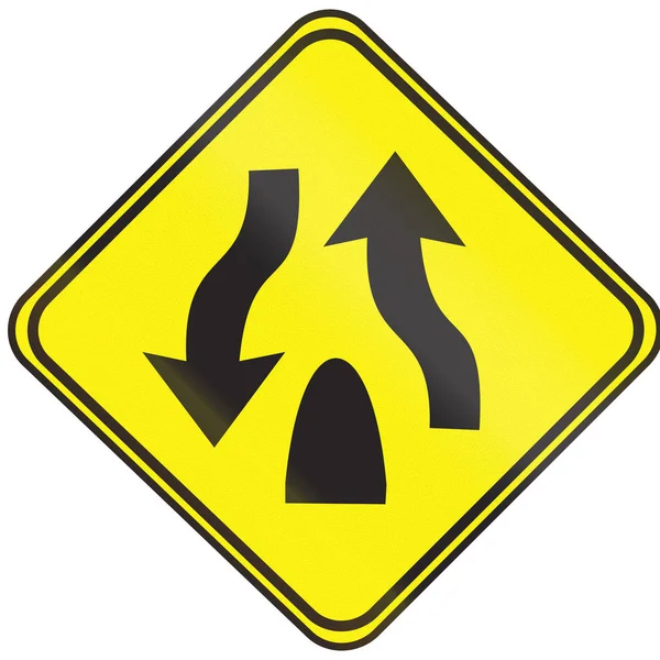 Divided highway ends sign used in Uruguay — Stock Photo, Image