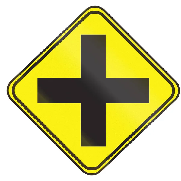 Znak drogowy używany w Urugwaj - junction 4-sposób niekontrolowany — Zdjęcie stockowe