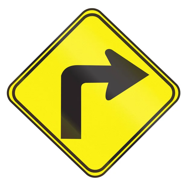 Znak drogowy używany w Urugwaj - ostry łuk 90 stopni w prawo — Zdjęcie stockowe