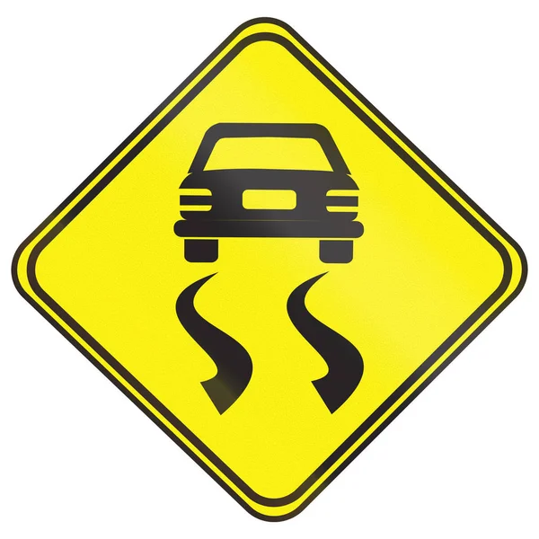 Road sign used in Uruguay - Slip Danger — Stock Photo, Image