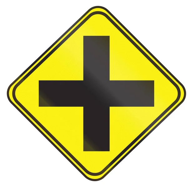 Road sign used in Uruguay - 4-way junction uncontrolled — Stock Photo, Image