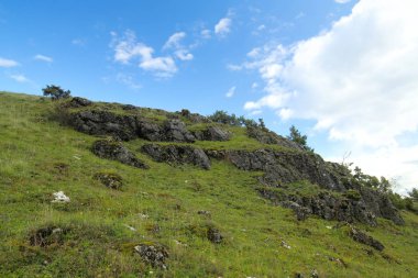 Rock kayalıkları Schanzberg yakınındaki Unterwiesenacker, Upper Palatinate, Almanya, HDR görüntü