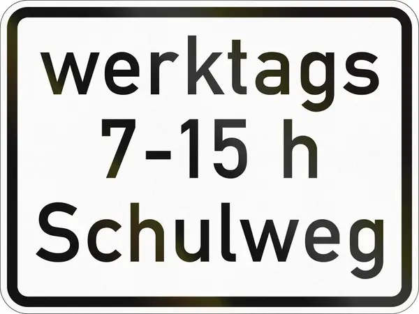 Ergänzendes Verkehrszeichen in Deutschland - Schulweg an Werktagen — Stockfoto