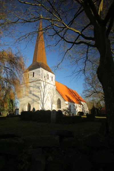 Εικόνα υψηλής αντίθεσης της εκκλησίας στο μικτό Bisdorf, Μεκλεμβούργο-Vorpommern, Γερμανία — Φωτογραφία Αρχείου
