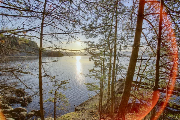 Hdr Tiro Luz Solar Sobre Rio Angerman Lunde Suécia — Fotografia de Stock