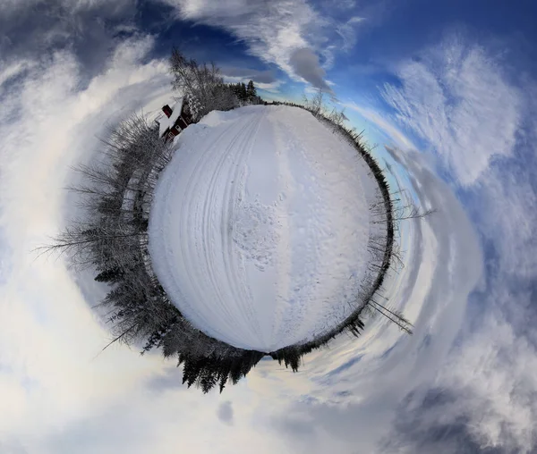 Malá Planeta Panorama Vzdáleného Domu Švédském Laponsku Zimě — Stock fotografie