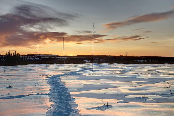 Hdr Aufnahme Der Winterdämmerung Schwedisch Lappland Mit Zerbrechlicher Kruste Auf — Stockfoto