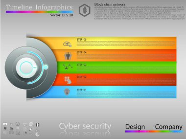 Zaman çizelgesi Infographic, iş stil zaman çizelgesi afiş. Vektör. iş akışı düzeni, diyagram, seçenekleri, web tasarım, zaman çizelgesi infographics, siber güvenlik kavramı, Icon set kadar sayı adım için kullanılan
