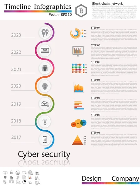 Zaman çizelgesi Infographic, iş stil zaman çizelgesi afiş. Vektör. iş akışı düzeni, diyagram, seçenekleri, web tasarım, zaman çizelgesi infographics, siber güvenlik kavramı, Icon set kadar sayı adım için kullanılan
