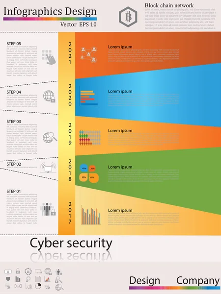 Zaman çizelgesi Infographic, iş stil zaman çizelgesi afiş. Vektör. iş akışı düzeni, diyagram, seçenekleri, web tasarım, zaman çizelgesi infographics, siber güvenlik kavramı, Icon set kadar sayı adım için kullanılan