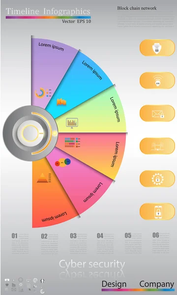 Infographie de chronologie, bannière de chronologie de style commercial, conception Web, infographie de chronologie, concept de cybersécurité, jeu d'icônes — Image vectorielle