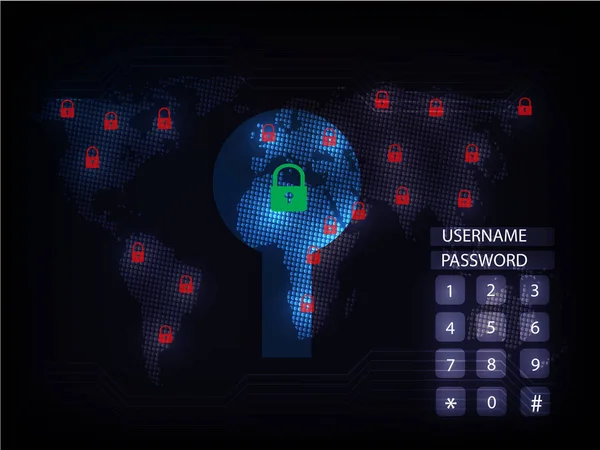 Teknik, IT-brottslighet, cyber secueity, Ransomware alert, världen ma — Stock vektor