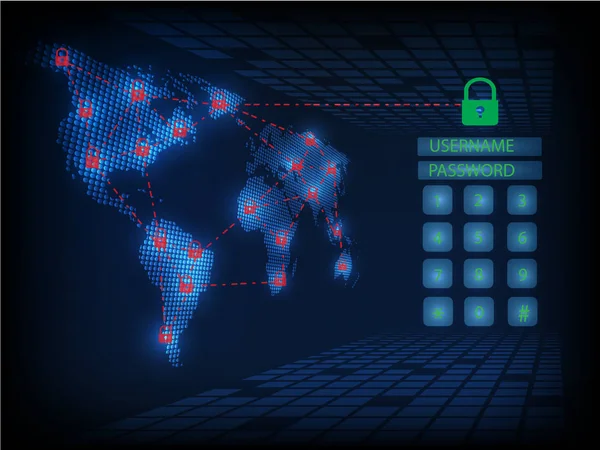 Teknik, IT-brottslighet, cyber secueity, Ransomware alert, världen ma — Stock vektor