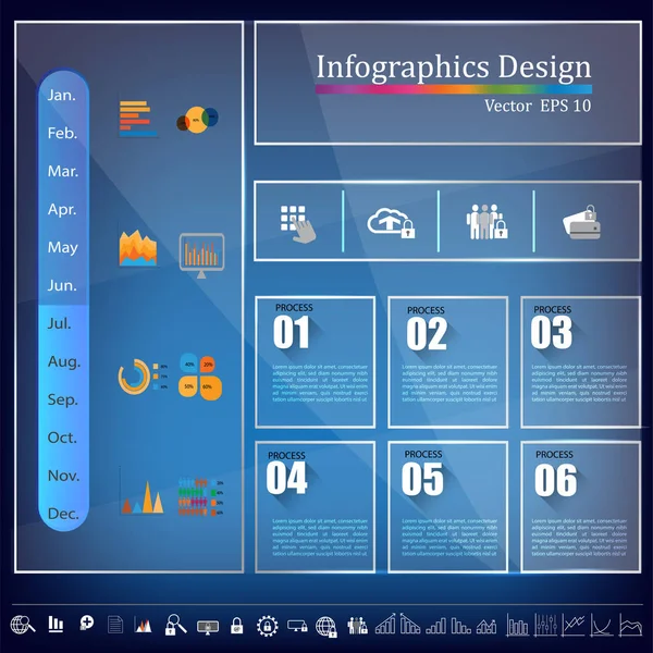 İş grafik veri öğesi şablonları kümeleri, grafik, grafik, zaman çizelgesi, infographics, degrade renk stili — Stok Vektör