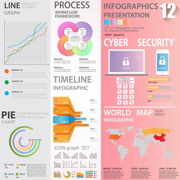 İş grafik veri öğesi şablonları kümeleri, grafik, grafik, zaman çizelgesi, infographics, degrade renk stili