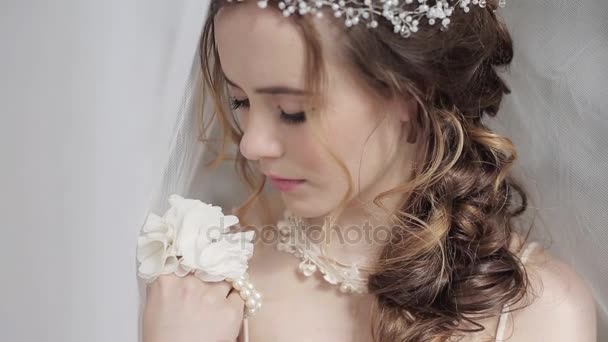 Bella Sposa Posa Studio Abito Sposa — Video Stock