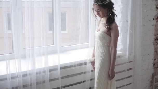 Beautiful Bride Posing Studio Wedding Dress — Stock Video