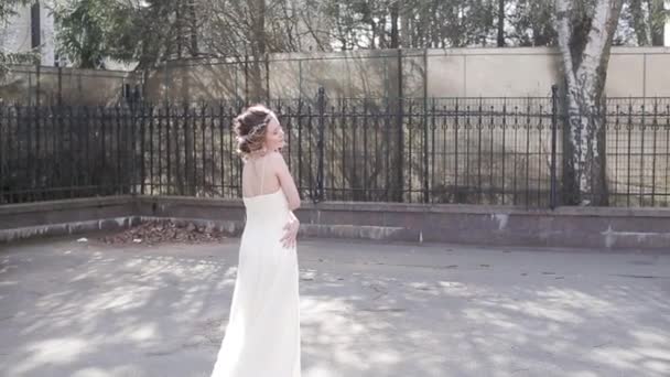 Bella Giovane Sposa Splendido Abito Sposa — Video Stock