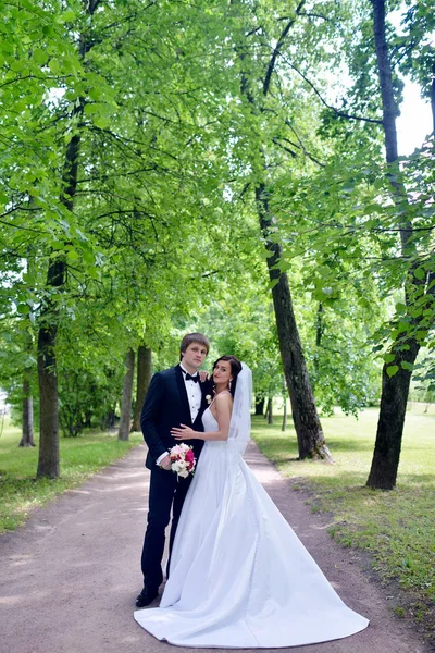 Matrimonio coppia sulla natura si sta abbracciando — Foto Stock