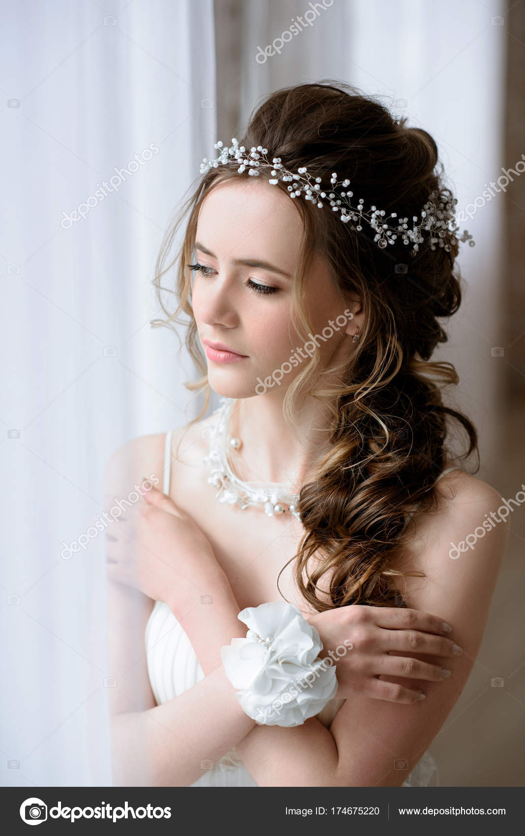 Beautiful Woman In White Wedding Dress. Professional Makeup Hairstyle Bride  Stock Photo, Picture and Royalty Free Image. Image 30231690.