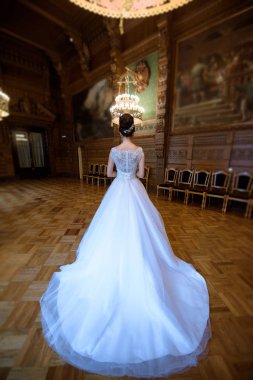 Dantel örtü kapalı ile gelinlik elbisesi içinde güzellik gelin