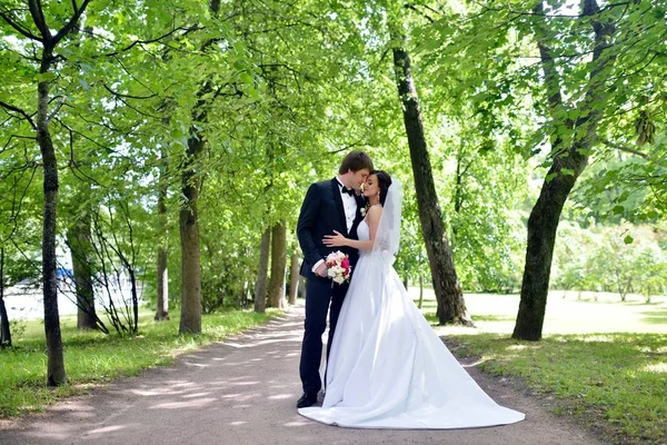 Hochzeitspaar in der Natur umarmt sich — Stockfoto
