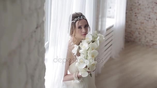 Bella Giovane Sposa Splendido Abito Sposa — Video Stock