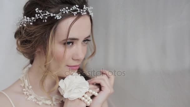 Bella Sposa Posa Studio Abito Sposa — Video Stock