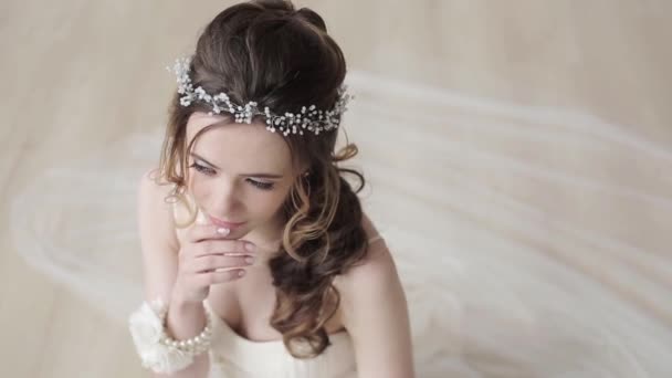 Bella Giovane Sposa Splendido Abito Sposa — Video Stock