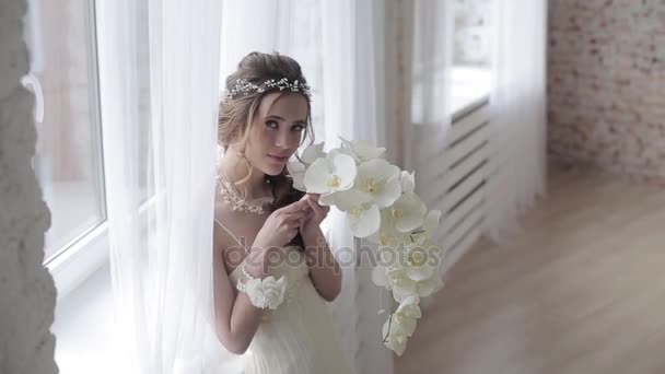 Bella Giovane Sposa Splendido Abito Sposa — Video Stock