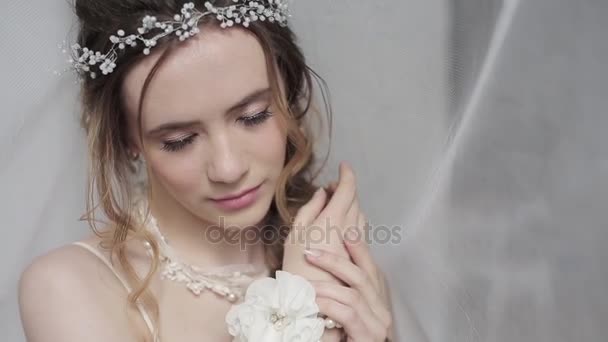 Bella Sposa Posa Studio Abito Sposa — Video Stock