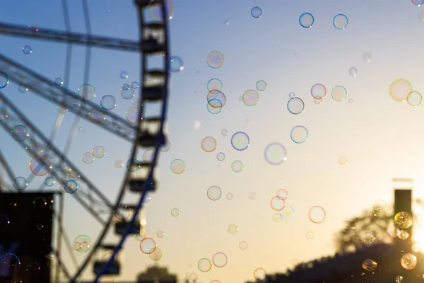 Many Floating Bubbles in Winter Wonderland — Stock Photo, Image