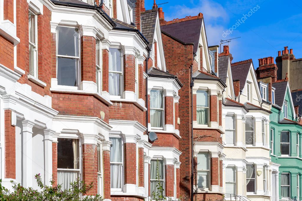 Typical English terraced houses in West Hampstead, London