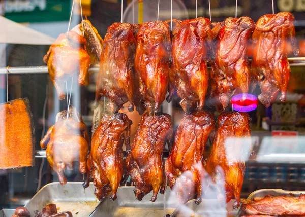 Fileiras Patos Assados Exibição Restaurante Chinês Londres Chinatown — Fotografia de Stock