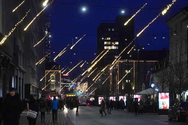 Ljubljana Slovenia December 2017 Official Lighting Holiday Christmas Lights Center — Stock Photo, Image