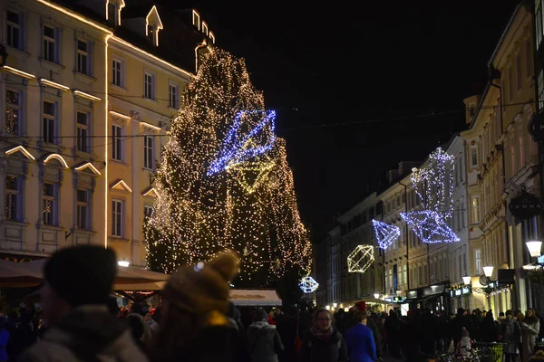 Ljubljana Slovenia December 2017 Official Lighting Holiday Christmas Lights Center — Stock Photo, Image